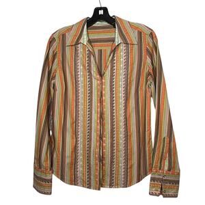 Robert Graham Women's Retro Button Down 70's Vibes Striped Top Size Medium